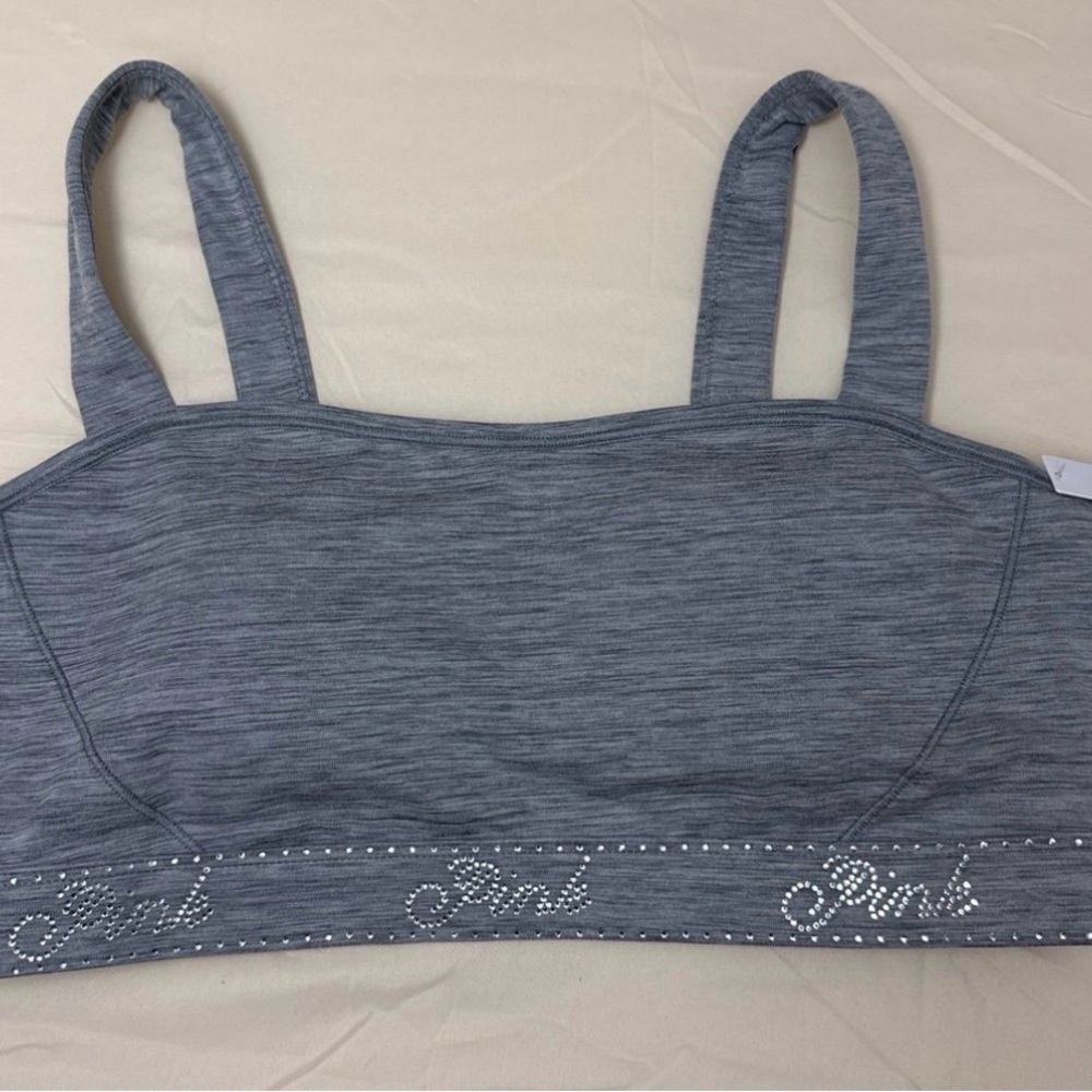 Victoria's Secret PINK Gray Relay Sports Bra with Rhinestone Logo - Picture 3 of 6